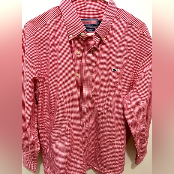 Vineyard Vines Men’s Red Gingham Check Button Down Whale Shirt Size Large - Picture 1 of 4